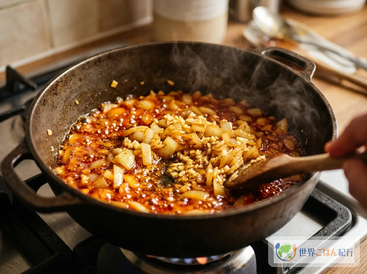 手順5: オクラソースの材料を切って香味野菜を炒める(15分)