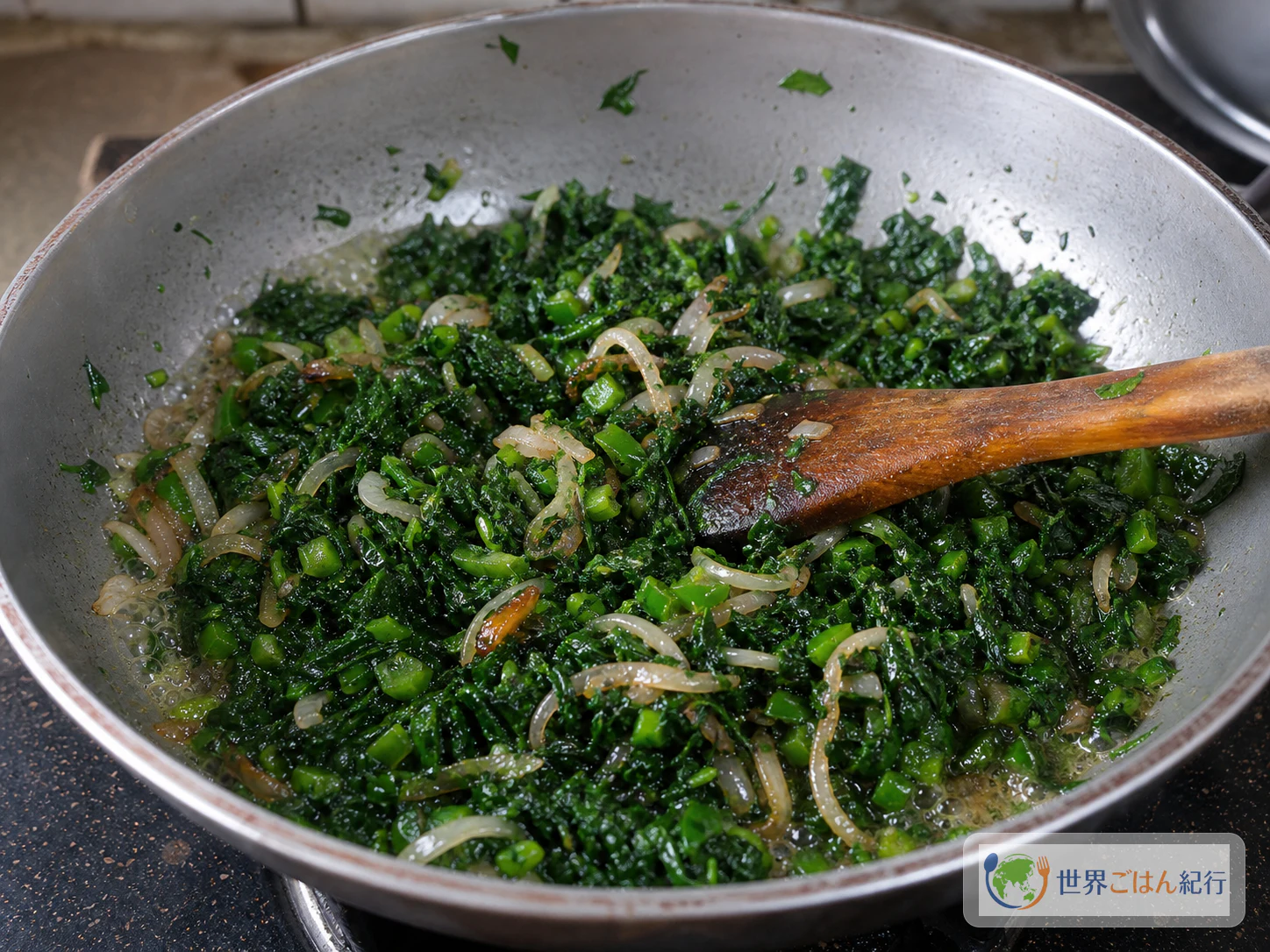手順4: 玉ねぎと青菜を炒める
