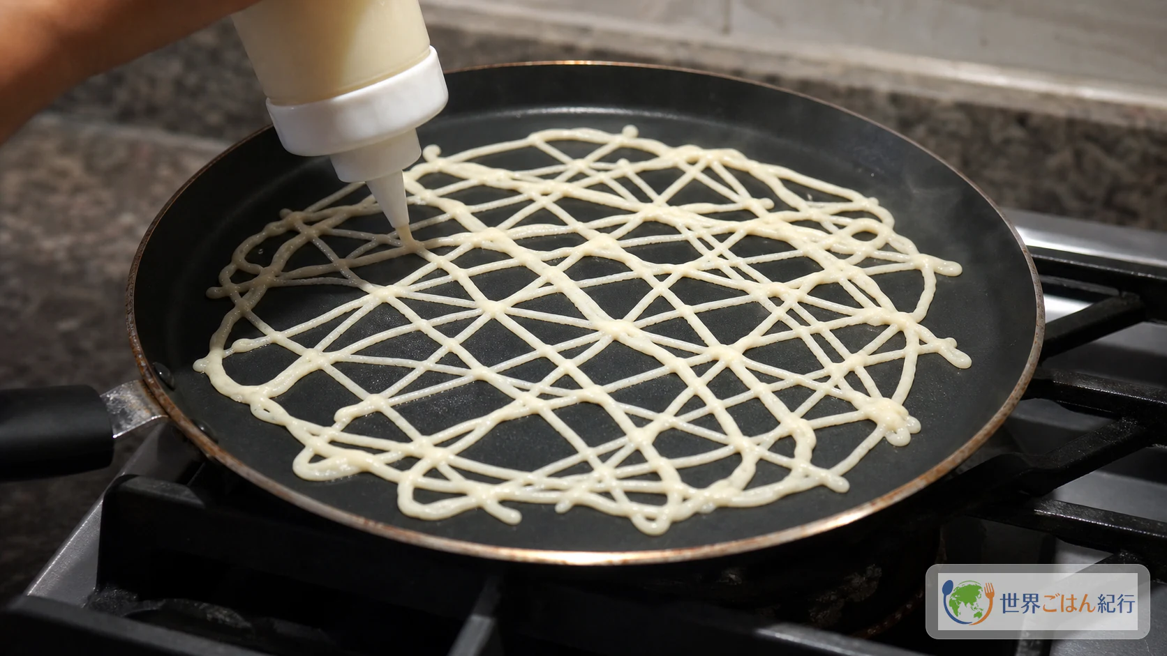 手順4: フライパンで格子を焼く