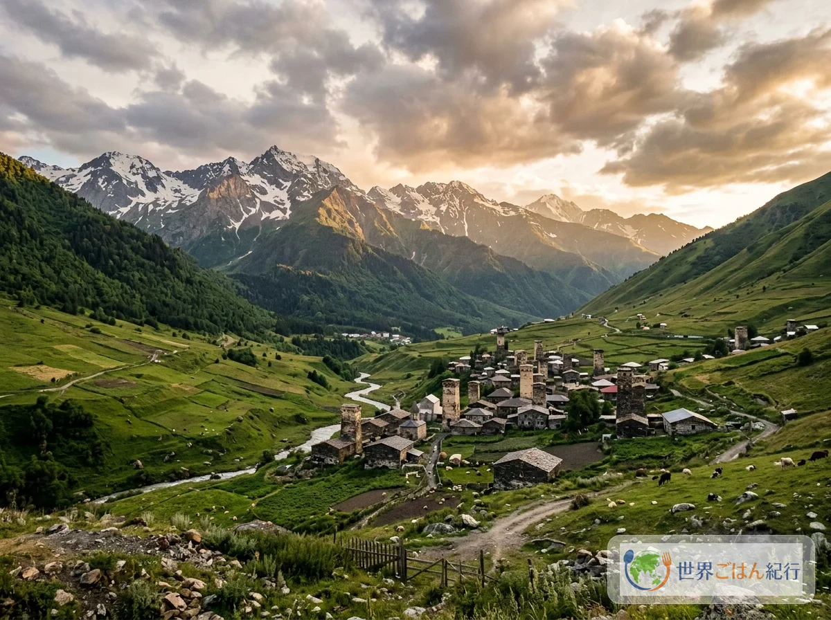 コーカサス山脈のジョージアの風景