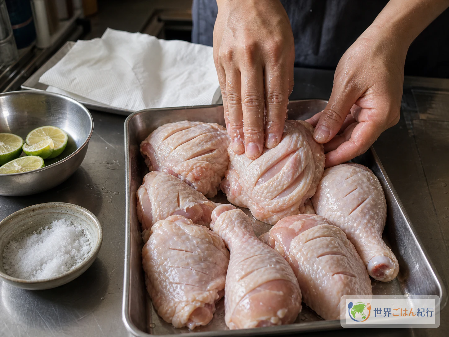 手順1: 鶏肉を整えて下味を入れる