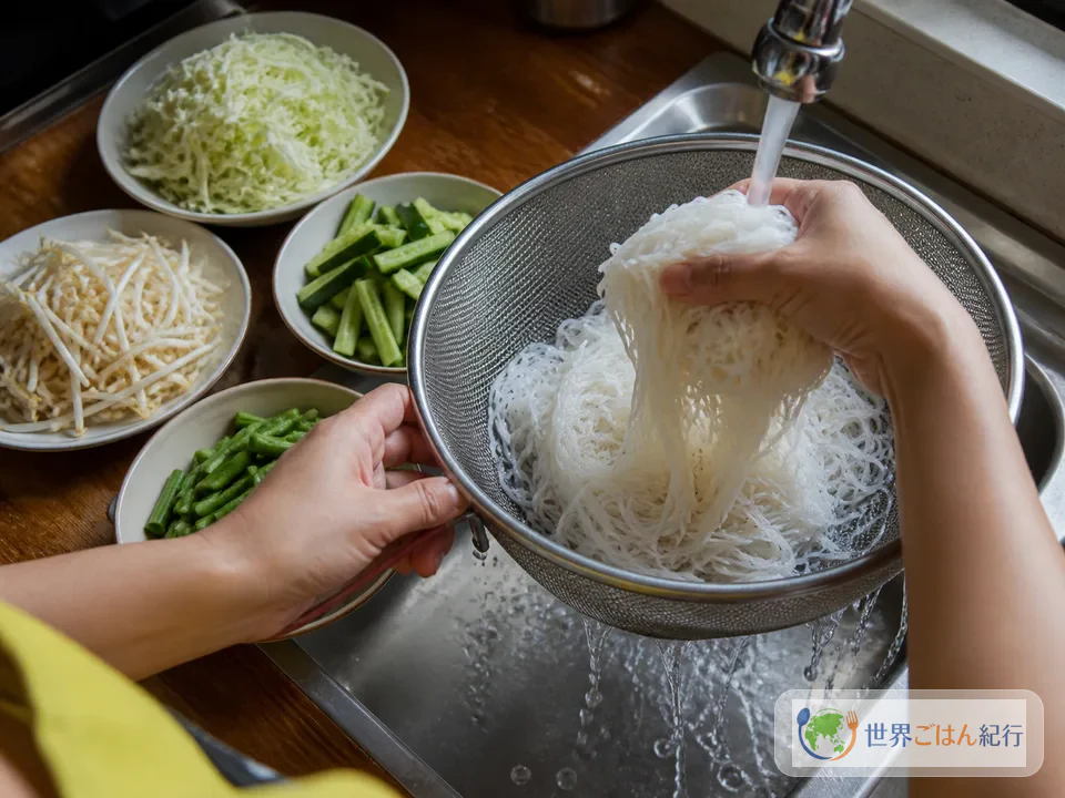 手順2: 米麺と卓上野菜を準備する（15分）