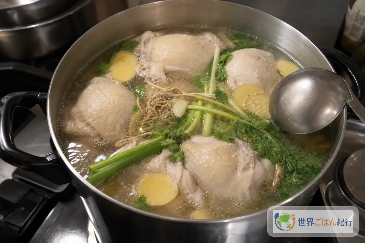 手順1: 鶏を静かに茹でる(35分)