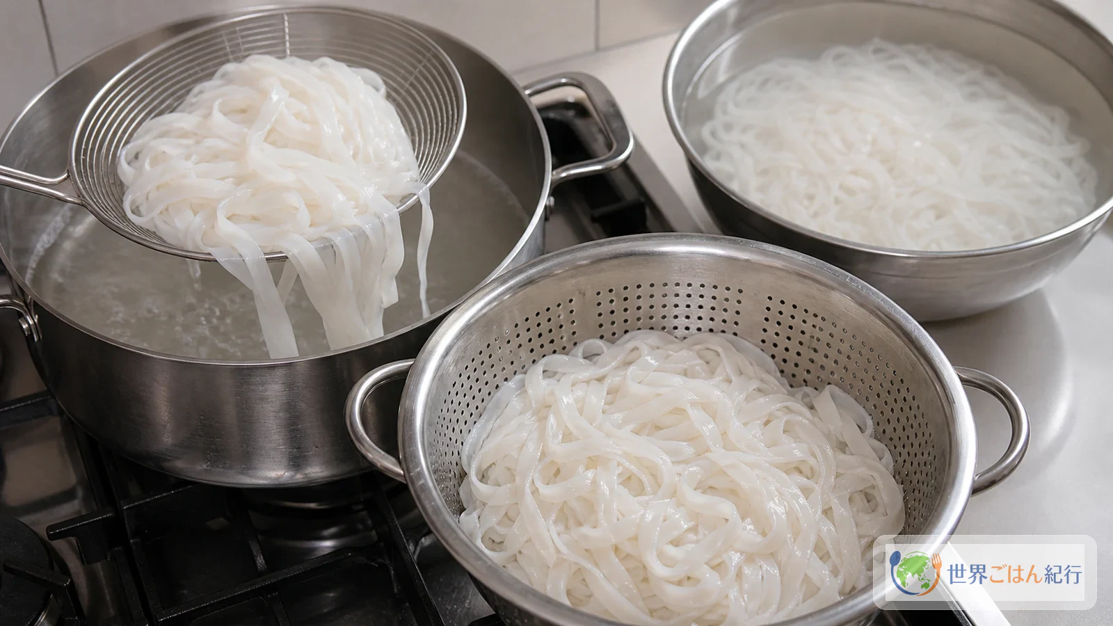 手順6: 米麺を戻してゆでる